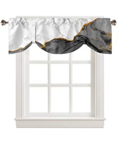 funnywall88 tie up curtain valance for living room,wild marble pattern gold black grey white ombre valance for kitchen window valance adjustable tie-up valance 18 inch rod pocket 1 panel