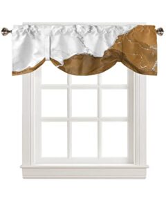 funnywall88 tie up curtain valance for living room,wild marble pattern gold brown white ombre valance for kitchen window valance adjustable tie-up valance 12 inch rod pocket 1 panel