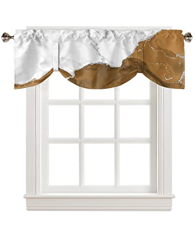 Funnywall88 Tie Up Curtain Valance for Living Room,Wild Marble Pattern Gold Brown White Ombre Valance for Kitchen Window Valance Adjustable Tie-up Valance 12 Inch Rod Pocket 1 Panel