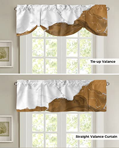 Funnywall88 Tie Up Curtain Valance for Living Room,Wild Marble Pattern Gold Brown White Ombre Valance for Kitchen Window Valance Adjustable Tie-up Valance 12 Inch Rod Pocket 1 Panel