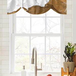 Funnywall88 Tie Up Curtain Valance for Living Room,Wild Marble Pattern Gold Brown White Ombre Valance for Kitchen Window Valance Adjustable Tie-up Valance 12 Inch Rod Pocket 1 Panel