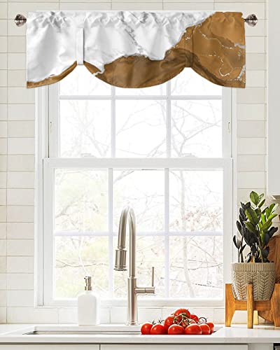 Funnywall88 Tie Up Curtain Valance for Living Room,Wild Marble Pattern Gold Brown White Ombre Valance for Kitchen Window Valance Adjustable Tie-up Valance 12 Inch Rod Pocket 1 Panel