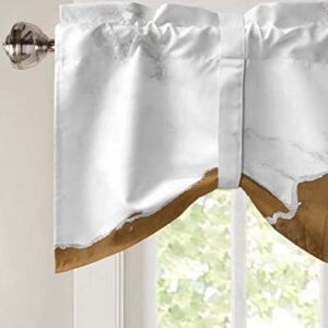 Funnywall88 Tie Up Curtain Valance for Living Room,Wild Marble Pattern Gold Brown White Ombre Valance for Kitchen Window Valance Adjustable Tie-up Valance 12 Inch Rod Pocket 1 Panel