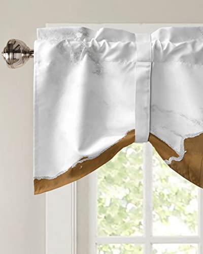 Funnywall88 Tie Up Curtain Valance for Living Room,Wild Marble Pattern Gold Brown White Ombre Valance for Kitchen Window Valance Adjustable Tie-up Valance 12 Inch Rod Pocket 1 Panel