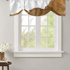 Funnywall88 Tie Up Curtain Valance for Living Room,Wild Marble Pattern Gold Brown White Ombre Valance for Kitchen Window Valance Adjustable Tie-up Valance 12 Inch Rod Pocket 1 Panel