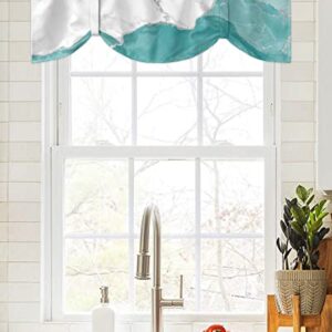 Funnywall88 Tie Up Curtain Valance for Living Room,Wild Marble Pattern Gold Teal White Ombre Valance for Kitchen Window Valance Adjustable Tie-up Valance 12 Inch Rod Pocket 1 Panel