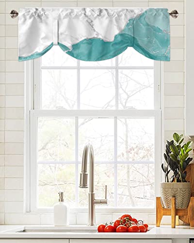 Funnywall88 Tie Up Curtain Valance for Living Room,Wild Marble Pattern Gold Teal White Ombre Valance for Kitchen Window Valance Adjustable Tie-up Valance 12 Inch Rod Pocket 1 Panel