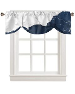 funnywall88 tie up curtain valance for living room,wild marble pattern gold white navy ombre valance for kitchen window valance adjustable tie-up valance 18 inch rod pocket 1 panel