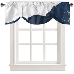 Funnywall88 Tie Up Curtain Valance for Living Room,Wild Marble Pattern Gold White Navy Ombre Valance for Kitchen Window Valance Adjustable Tie-up Valance 18 Inch Rod Pocket 1 Panel