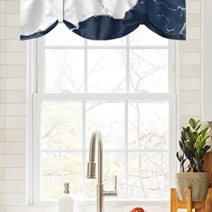 Funnywall88 Tie Up Curtain Valance for Living Room,Wild Marble Pattern Gold White Navy Ombre Valance for Kitchen Window Valance Adjustable Tie-up Valance 18 Inch Rod Pocket 1 Panel