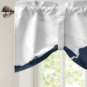 Funnywall88 Tie Up Curtain Valance for Living Room,Wild Marble Pattern Gold White Navy Ombre Valance for Kitchen Window Valance Adjustable Tie-up Valance 18 Inch Rod Pocket 1 Panel