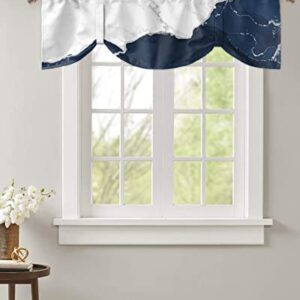 Funnywall88 Tie Up Curtain Valance for Living Room,Wild Marble Pattern Gold White Navy Ombre Valance for Kitchen Window Valance Adjustable Tie-up Valance 18 Inch Rod Pocket 1 Panel