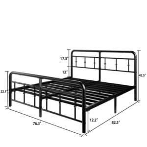 King Size Bed Frame with Victorian Style Wrought Iron-Art Headboard and Footboard, King Metal Platform Bed Frame Rustic Vintage Metal Bed Frame King Size No Box Spring Needed Noise Free, Black (King)