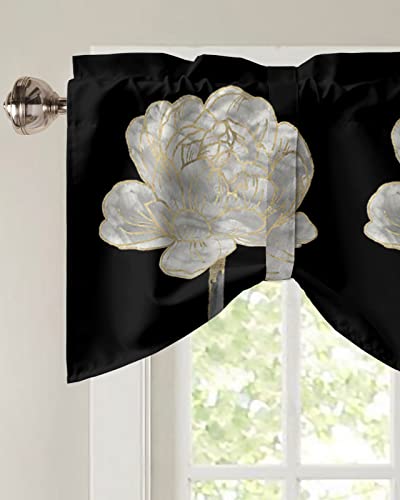 Meet 1998 Tie Up Valance 12 Inches Long Abstract White Gold Flower Adjustable Top Shade Valance for Kitchen Window Treatments Rod Pocket Short Valances for Living Room Kids Room 42x12 1 Panel