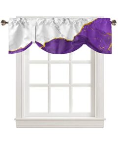 tie up valance 18 inches long wild marble pattern gold purple white ombre adjustable top shade valance for kitchen window treatments rod pocket short valances for living room kids room 60x18" 1 panel