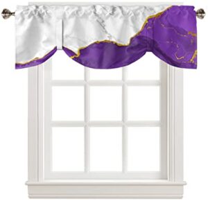 Tie Up Valance 18 Inches Long Wild Marble Pattern Gold Purple White Ombre Adjustable Top Shade Valance for Kitchen Window Treatments Rod Pocket Short Valances for Living Room Kids Room 60x18" 1 Panel