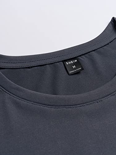 GORGLITTER Men's Novelty Casual Letter Graphic Crewneck T-Shirt Half Sleeve Oversized Tee Top Dark Grey Floral & Slogan Large