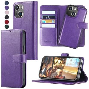 vanxiliiy iphone 13 case wallet - strong magnetic detachable, rfid blocking card holder, slim pu leather flip 6.1" - purple