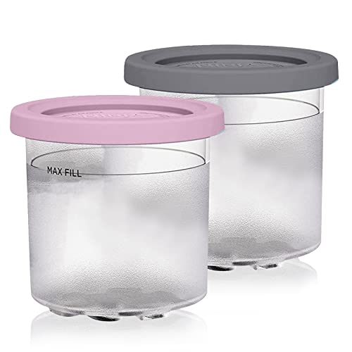 Ice Cream Pints Cup, Ice Cream Storage Containers with Lids for Ninja Creami Pints, Safe & Leak Proof Ice Cream Pints Kitchen Accessories for NC301 NC300 NC299AMZ Series Ice Cream Maker (Gray+Pink)