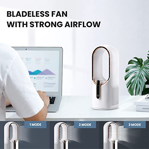 KONSIDEN Desk Fan Bladeless, 11.8 Inch Office Fan Small, Quiet, 3 Speed Adjustment, Touch Control, Easy to Clean, Desk Fans Small Quiet, Ideal for Office, Living Room, Bedroom