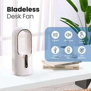 KONSIDEN Desk Fan Bladeless, 11.8 Inch Office Fan Small, Quiet, 3 Speed Adjustment, Touch Control, Easy to Clean, Desk Fans Small Quiet, Ideal for Office, Living Room, Bedroom