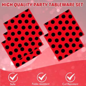 41PCS Red and Black Birthday Party Decorations Bug Party Decorations Red and Black Birthday Party Tableware Set Red Black Party Paper Plates Napkins Tablecloth For Boys Girls Baby Shower Party Supplies