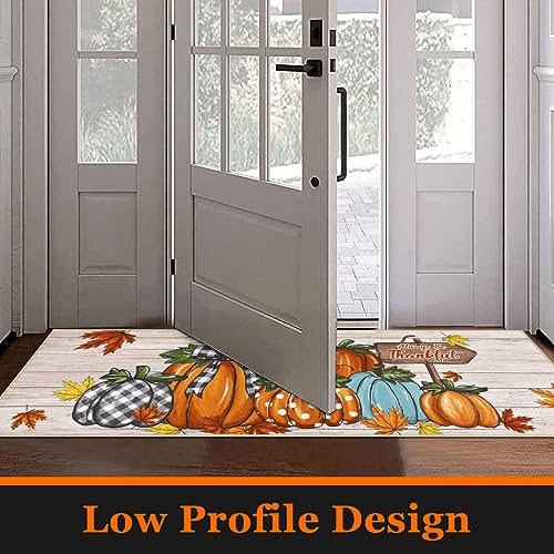 U'Artlines Fall Pumpkin Kitchen Rugs with Runner Sets 3 Piece Farmhouse Seasonal Harvest Holiday Party Rugs and Mats Non Skid Washable Kitchen Floor Mats for Home Hallway Sink Laundry Decor(Pumpkin)