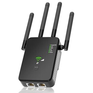 wifi extender, 1200mbps wi-fi signal booster amplifier for home up to 9800 sq.ft, wifi 2.4ghz & 5ghz dual band wireless repeater with strong penetrability, 360° coverage with ethernet port & ap mode