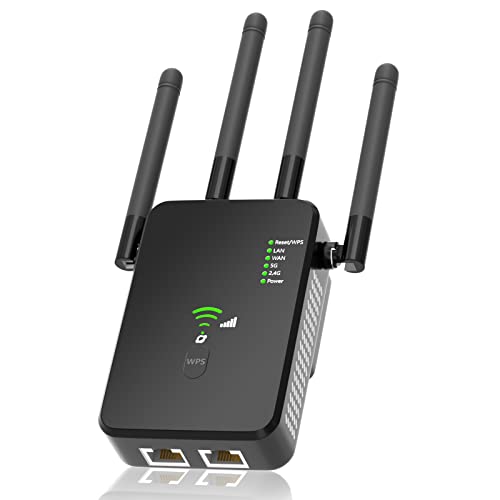 WiFi Extender, 1200Mbps Wi-Fi Signal Booster Amplifier for Home Up to 9800 sq.ft, WiFi 2.4GHz & 5GHz Dual Band Wireless Repeater with Strong Penetrability, 360° Coverage with Ethernet Port & AP Mode