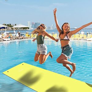 lykos floating mat foam pad 9ft/18ft x6 ft water recreation and relaxing for pool beach lake river water floating mat for adults and kids (yellow, 9 ft)