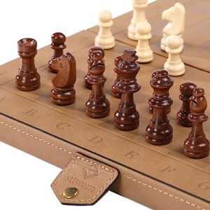 chess set for adults & kids - suwam 12 inch leather travel chess board pieces unique design chess by chess armory game gift choice (12inch)