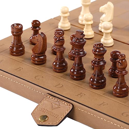 Chess Set for Adults & Kids - suwam 12 Inch Leather Travel Chess Board Pieces Unique Design Chess by Chess Armory Game Gift Choice (12inch)