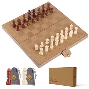 Chess Set for Adults & Kids - suwam 12 Inch Leather Travel Chess Board Pieces Unique Design Chess by Chess Armory Game Gift Choice (12inch)