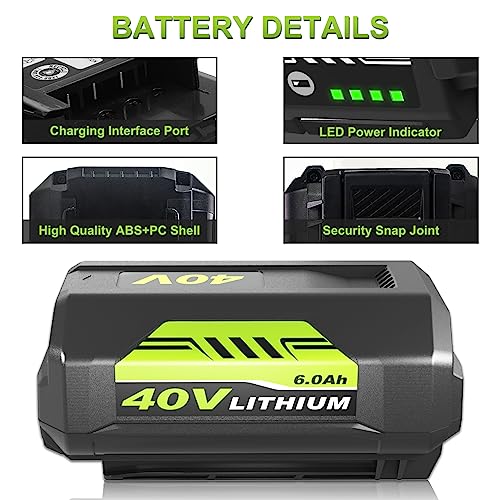 Upgraded 6.0Ah OP4060A Replacement for Ryobi 40V Battery Lithium Compatible with Ryobi 40 Volt Battery OP4015 OP4040 OP4026A OP40201 OP4050A OP4015 OP40261 OP4030 OP40401 OP4060 Cordless Power Tools