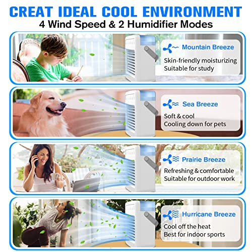 Portable Air Conditioner,Oscillation Mini Air Conditioner, 4 Wind Speed Small AC, 2-6H Timer Portable Air Cooler, Mini Evaporative Air Cooler For Room/Kitchen/Office/Camping/Car[2023 UPGRADED DESIGN]