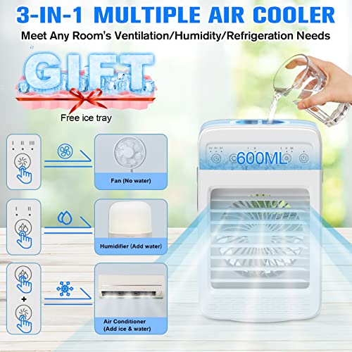 Portable Air Conditioner,Oscillation Mini Air Conditioner, 4 Wind Speed Small AC, 2-6H Timer Portable Air Cooler, Mini Evaporative Air Cooler For Room/Kitchen/Office/Camping/Car[2023 UPGRADED DESIGN]