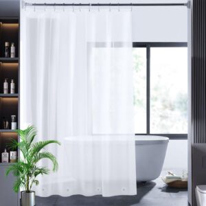 frosted shower curtain liner 76 inches long with 6 side magnets closure & 3 large heavy bottom magnets, peva opaque lightweight long shower curtain liner 76 inch length, no smells (72" w x 76" l)