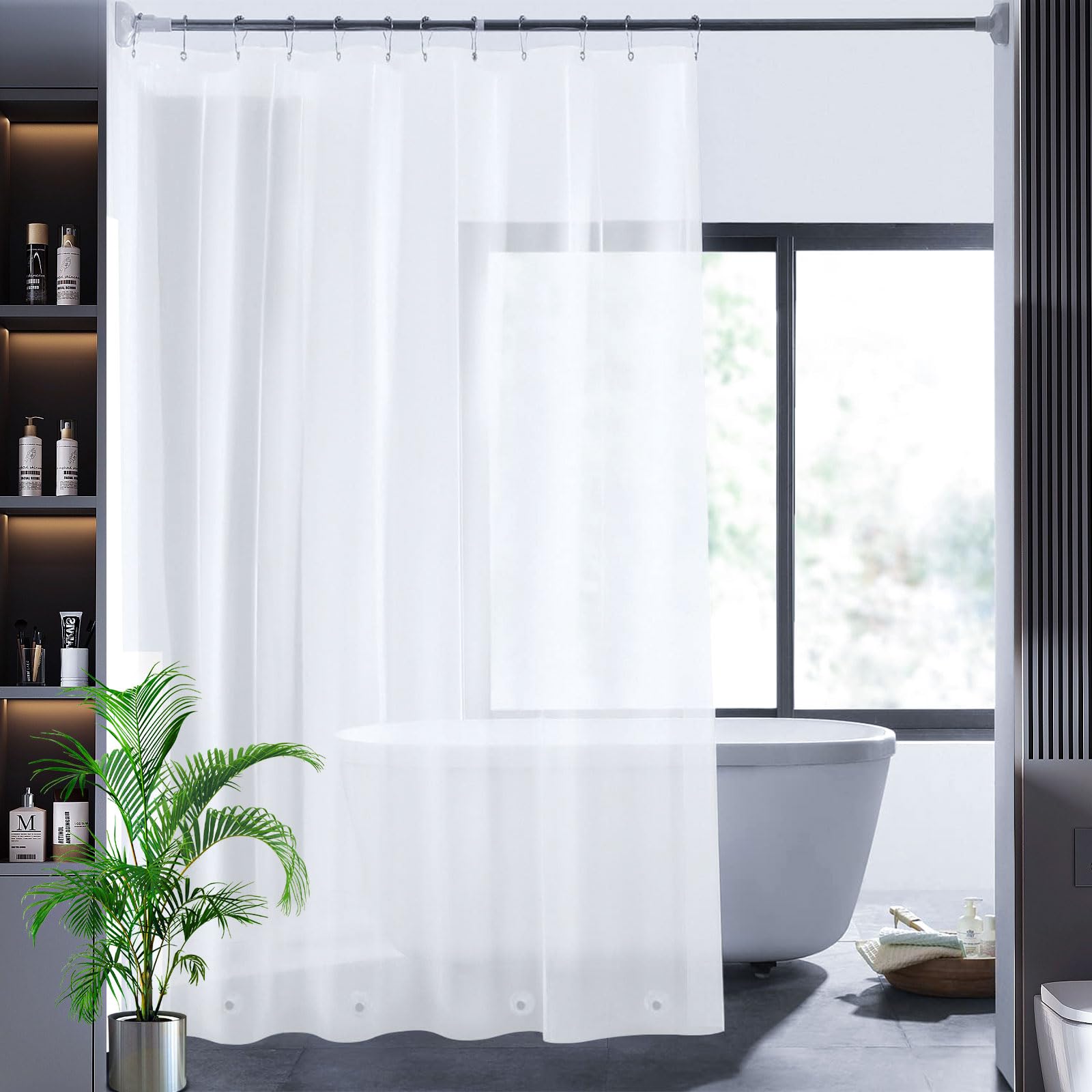 Frosted Shower Curtain Liner 76 Inches Long with 6 Side Magnets Closure & 3 Large Heavy Bottom Magnets, PEVA Opaque Lightweight Long Shower Curtain Liner 76 inch Length, No Smells (72" W x 76" L)