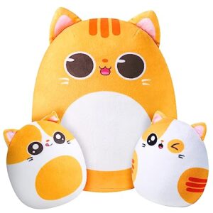 officygnet cat plush toy, set of 3 cute cat stuffed animals plushies, kawaii soft cat plush pillow for kids girls, perfect christmas birthday gifts