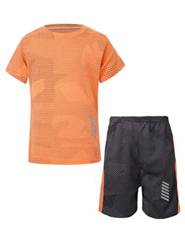Fldy Boys Soccer Sports Training Uniforms Kids Youth Athletic Football Soccer Jersey Shirt and Shorts Kit Orange 11-12 Years
