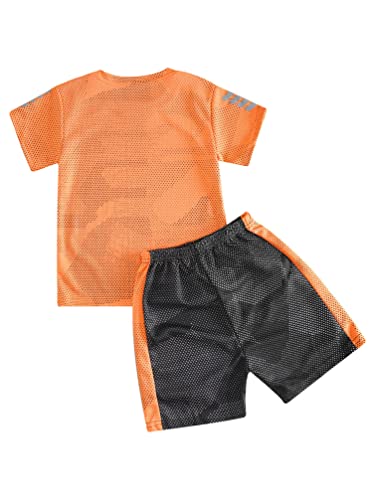 Fldy Boys Soccer Sports Training Uniforms Kids Youth Athletic Football Soccer Jersey Shirt and Shorts Kit Orange 11-12 Years