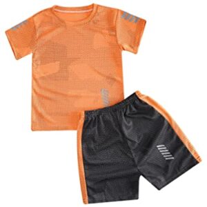 Fldy Boys Soccer Sports Training Uniforms Kids Youth Athletic Football Soccer Jersey Shirt and Shorts Kit Orange 11-12 Years