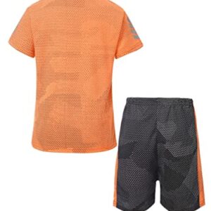 Fldy Boys Soccer Sports Training Uniforms Kids Youth Athletic Football Soccer Jersey Shirt and Shorts Kit Orange 11-12 Years