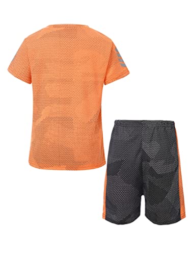 Fldy Boys Soccer Sports Training Uniforms Kids Youth Athletic Football Soccer Jersey Shirt and Shorts Kit Orange 11-12 Years