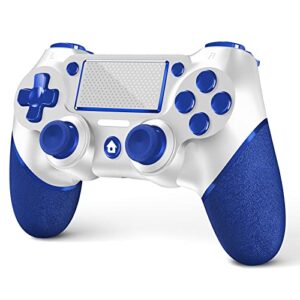 acegamer wireless controller for ps4, blue white v2 gamepad joystick for ps4 with dual vibration/6-axis motion sensor/non-slip grip of both sides and 3.5mm audio jack