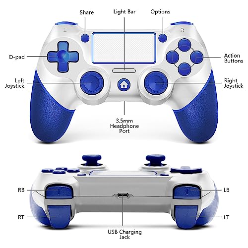 AceGamer Wireless Controller for PS4, Blue White V2 Gamepad Joystick for PS4 with Dual Vibration/6-Axis Motion Sensor/Non-Slip Grip of Both Sides and 3.5mm Audio Jack