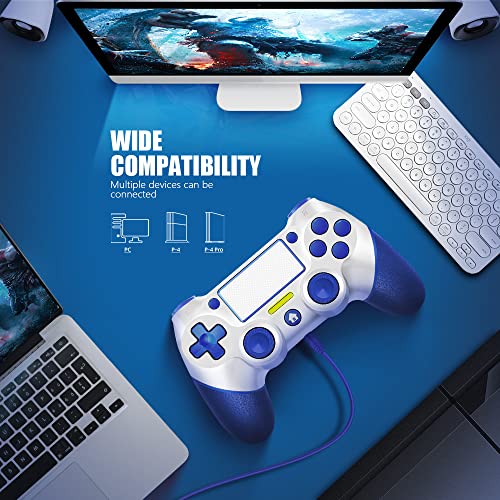 AceGamer Wireless Controller for PS4, Blue White V2 Gamepad Joystick for PS4 with Dual Vibration/6-Axis Motion Sensor/Non-Slip Grip of Both Sides and 3.5mm Audio Jack