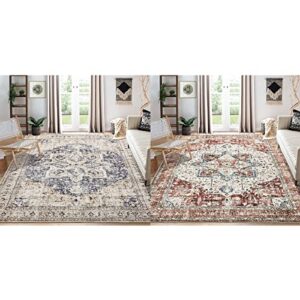 area rug living room rugs - cream blue 8x10 and red 8x10 rug set vintage oriental distressed farmhouse large thin indoor carpet for living room bedroom under dining table home office