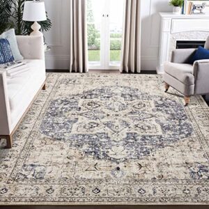 Area Rug Living Room Rugs - Cream Blue 8x10 and Red 8x10 Rug Set Vintage Oriental Distressed Farmhouse Large Thin Indoor Carpet for Living Room Bedroom Under Dining Table Home Office