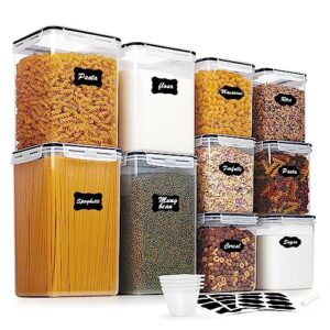 vtopmart 10 pcs flour and sugar storage container, large airtight food storage containers with lids for kitchen, pantry organization and storage, bpa free, black